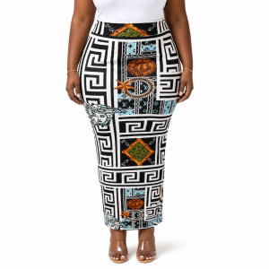 Geometric Print High Waisted Bodycon Maxi Skirt